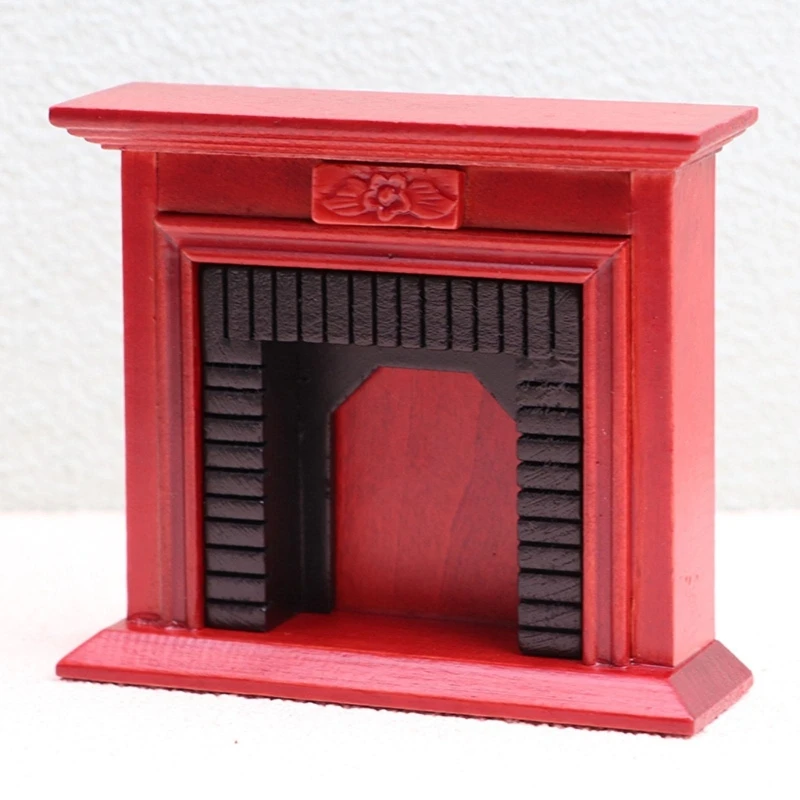 F19F Dollhouse Furniture Wooden- Dollhouse Toy Common Room Mini Fireplace Handmade Craft Fireplace Furniture