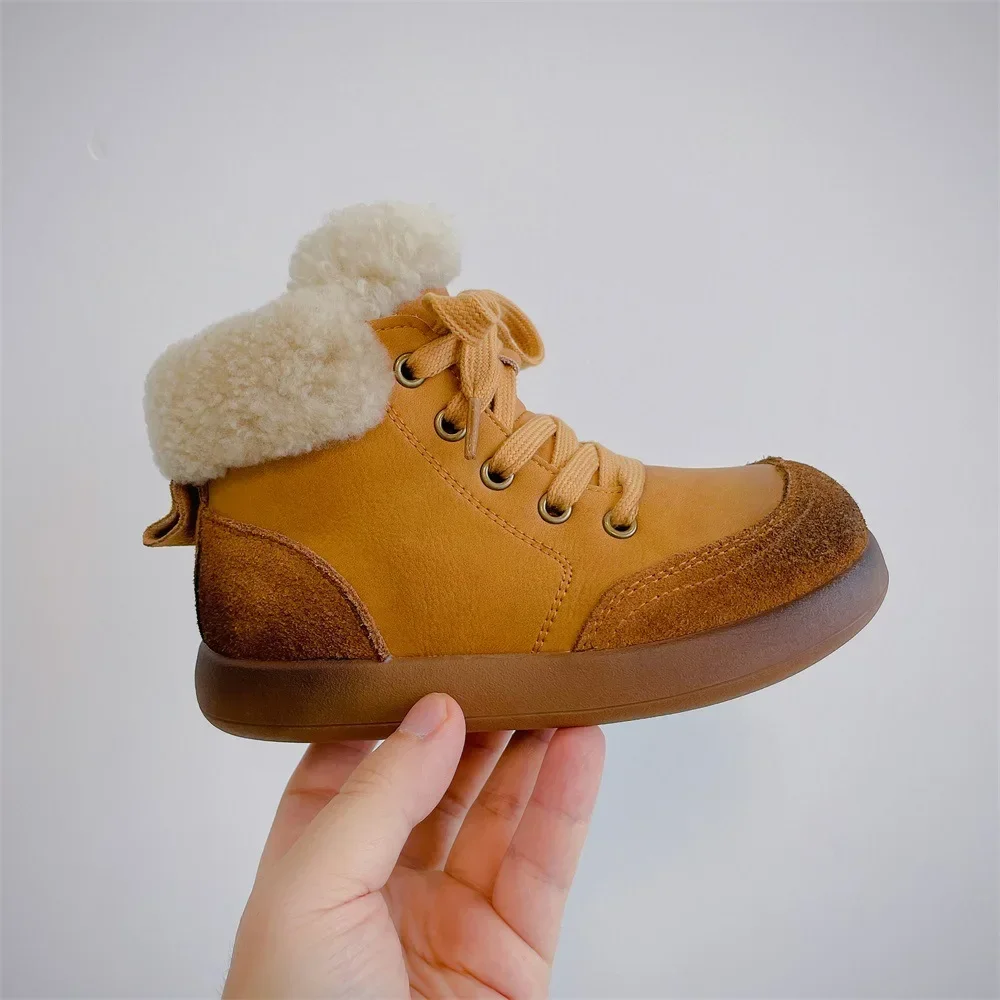 

Children Casual Boots Winter Fashion Leather Kids Martin Boots Toddler Boys Shoes Girls Snow Boots Plush Warm Gilr Shoes