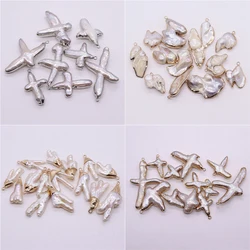 Natural Freshwater Pearl Pendants Cross-shaped 100% Pearls Irregular Charms for Jewelry Making DIY Necklace Earrings Accessories