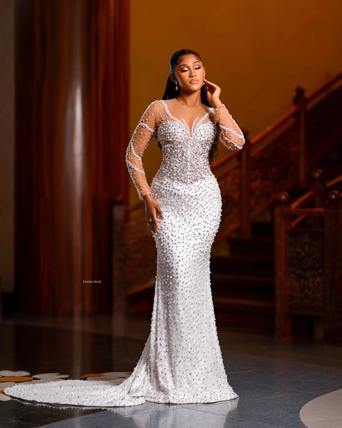 Luxury Pearls Crystal Wedding Dresses Rhinestone Mermaid Bridal Gowns Long Sleeve Princess Slim Fit Customized Vestidos De Novia