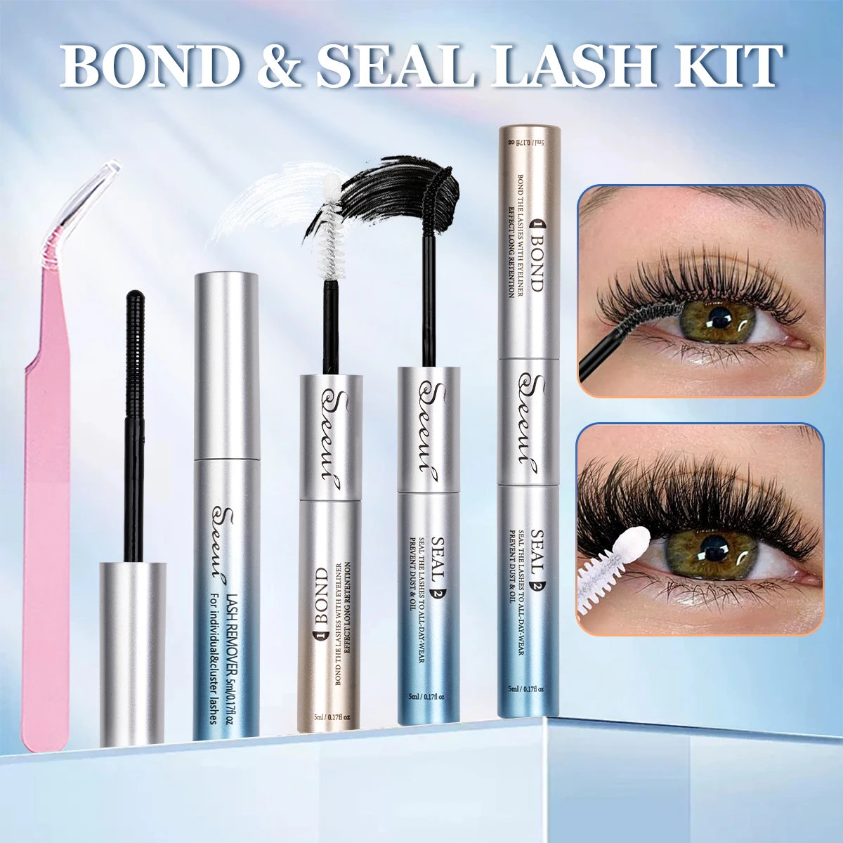 Lash Bond and Seal Waterproof 10ML for Lash Clusters Super Strong Long-Lasting Eyelash Glue for DIY at Home