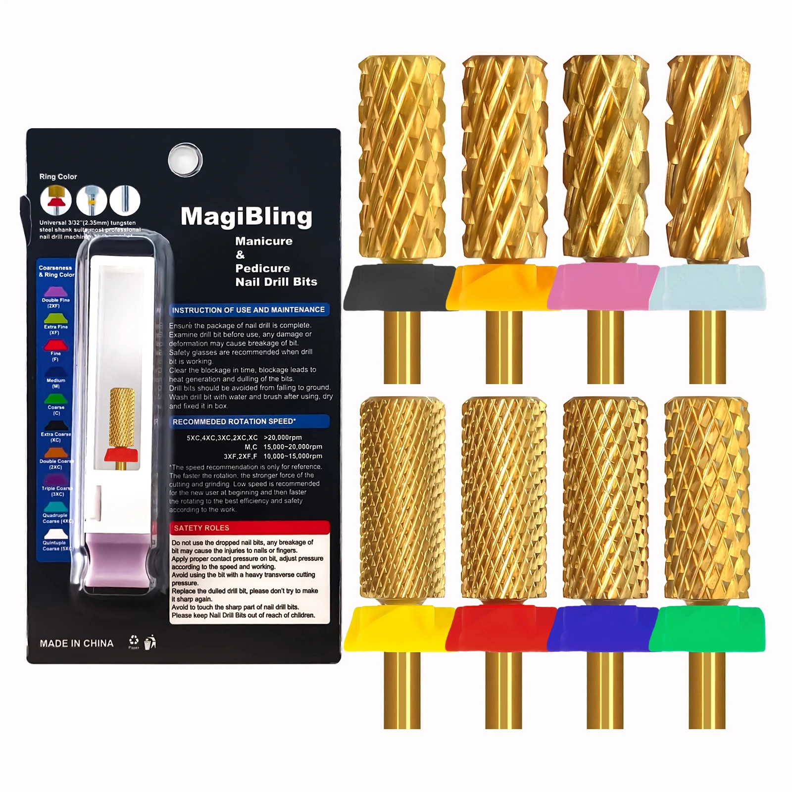 

MagiBling Super Cut Nail Drill Bits Carbide Professional Bit for Right handed Hard Gel Polishing Removal Manicure Tools 3/32''