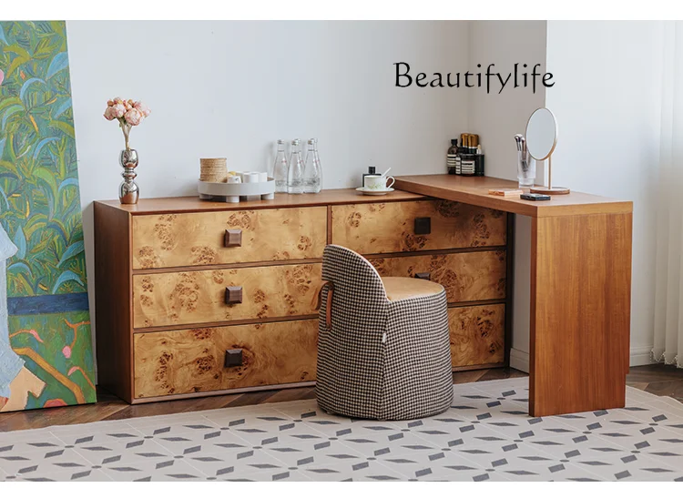 

Medieval style tree tumor pattern dresser six-chest cabinet teak veneer movable desktop bedroom small apartment bedside cabinet