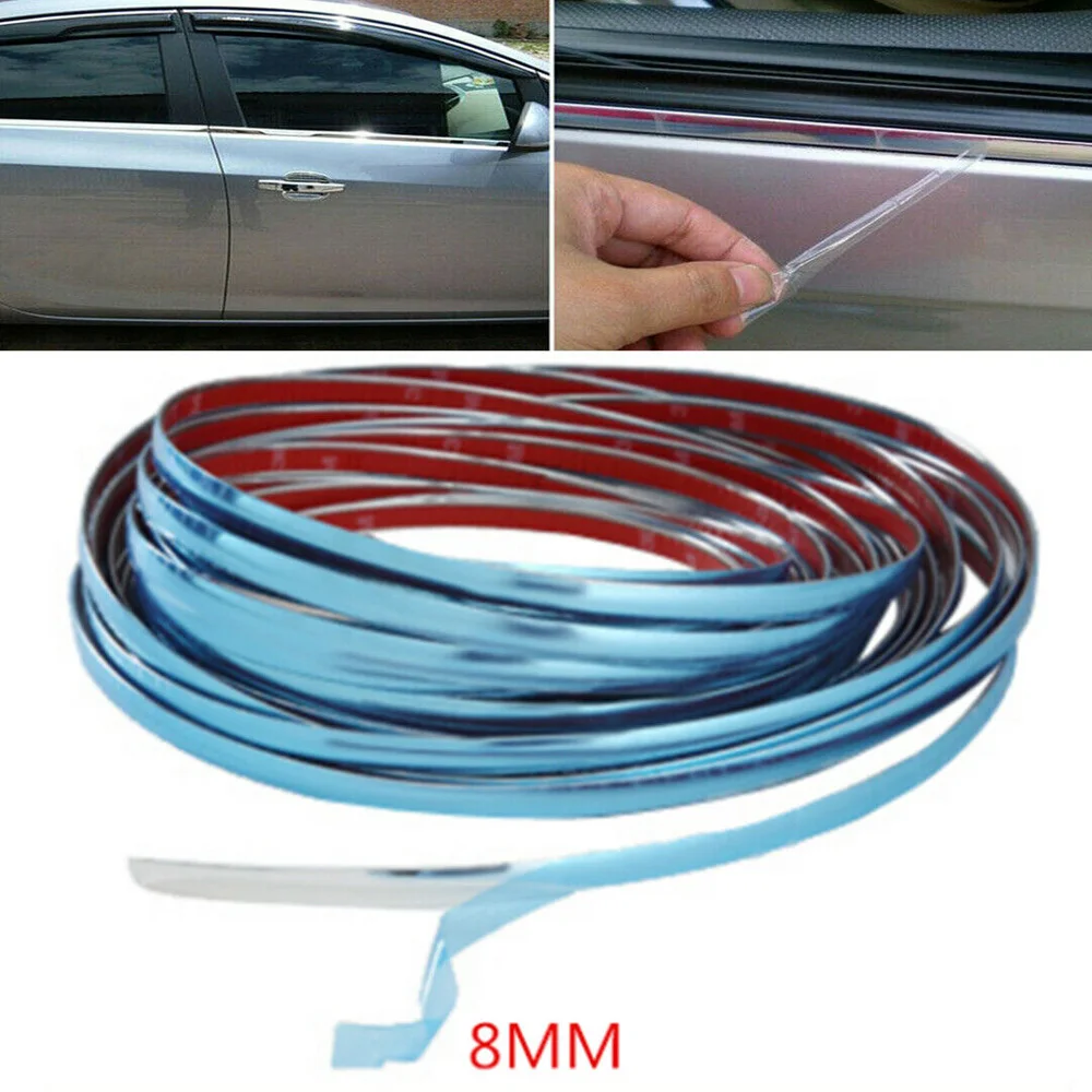 1pcs Roll Auto Silver Chrome Trim Strips Car Door Edge Window Bumper Lamp Shiny Decoration 10ft/8mm Styling Mouldings