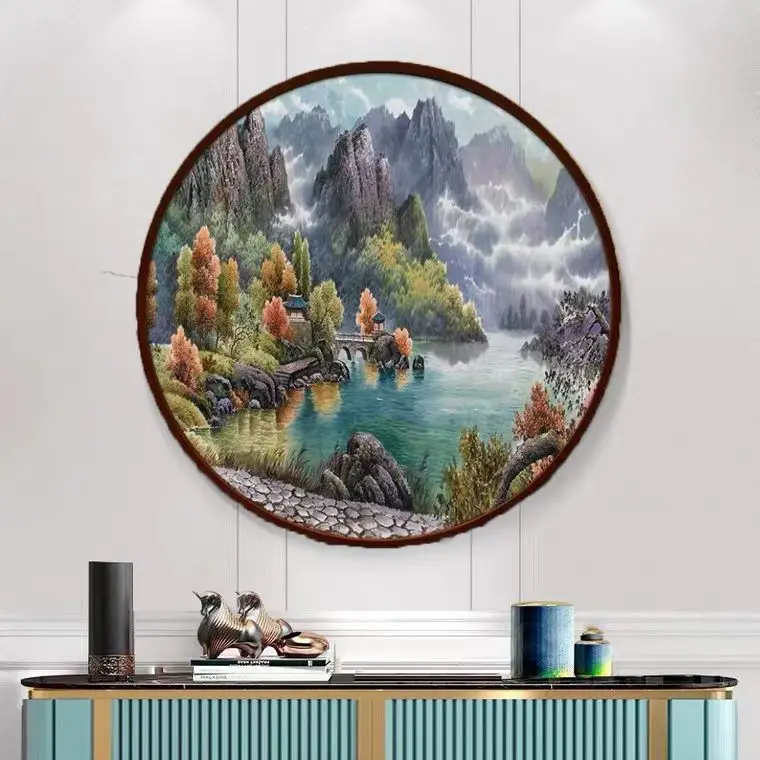 

Handmade cross stitch finished product that generates wealth through flowing water, new high-end landscape, living room, bedroom