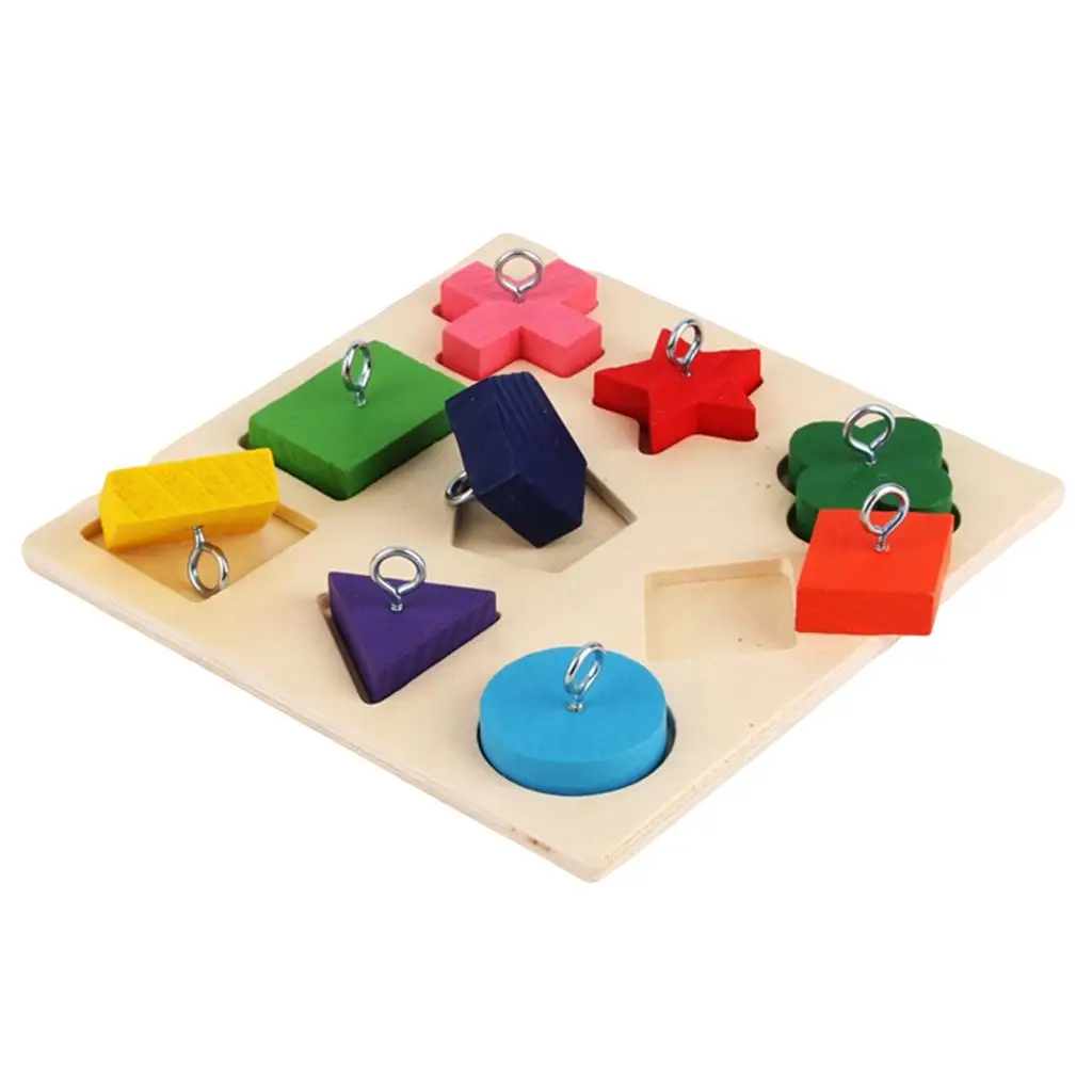 Interactive Wooden Blocks Puzzle Bird Toy for Parrots Cockatiels Parakeets Colorful Shape Learning Chewing Exercise Intelligence