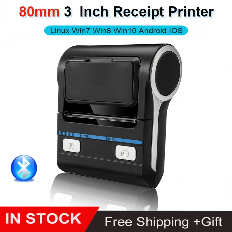 

80mm 3'' Wireless Portable Bill Thermal Receipt Printer POS with USB Bluetooth for Hotel Kitchen Restaurant Separated Battery