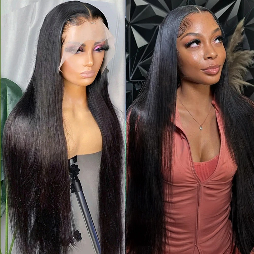 

40In 13x6 HD Lace Frontal Straight Human Hair Wigs Pre Plucked 13x4 360 Transparent Lace Front Wig 220 Density 7x6 Lace Wig
