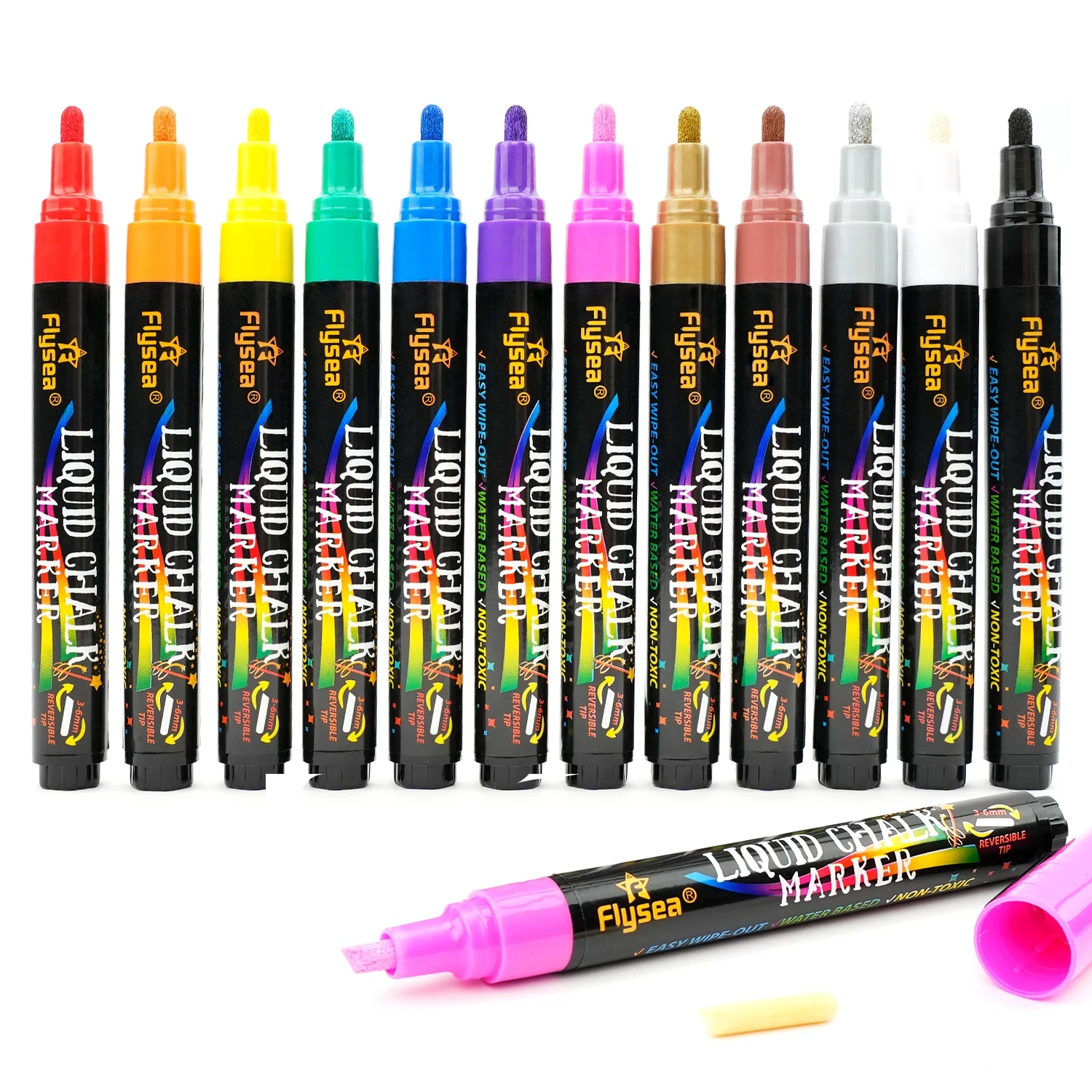 12PCS/Set Liquid Chalk Marker Pens Erasable LED Writing Board Glass Window Art 12 Colours Marker Pens,3mm-6mm Tips