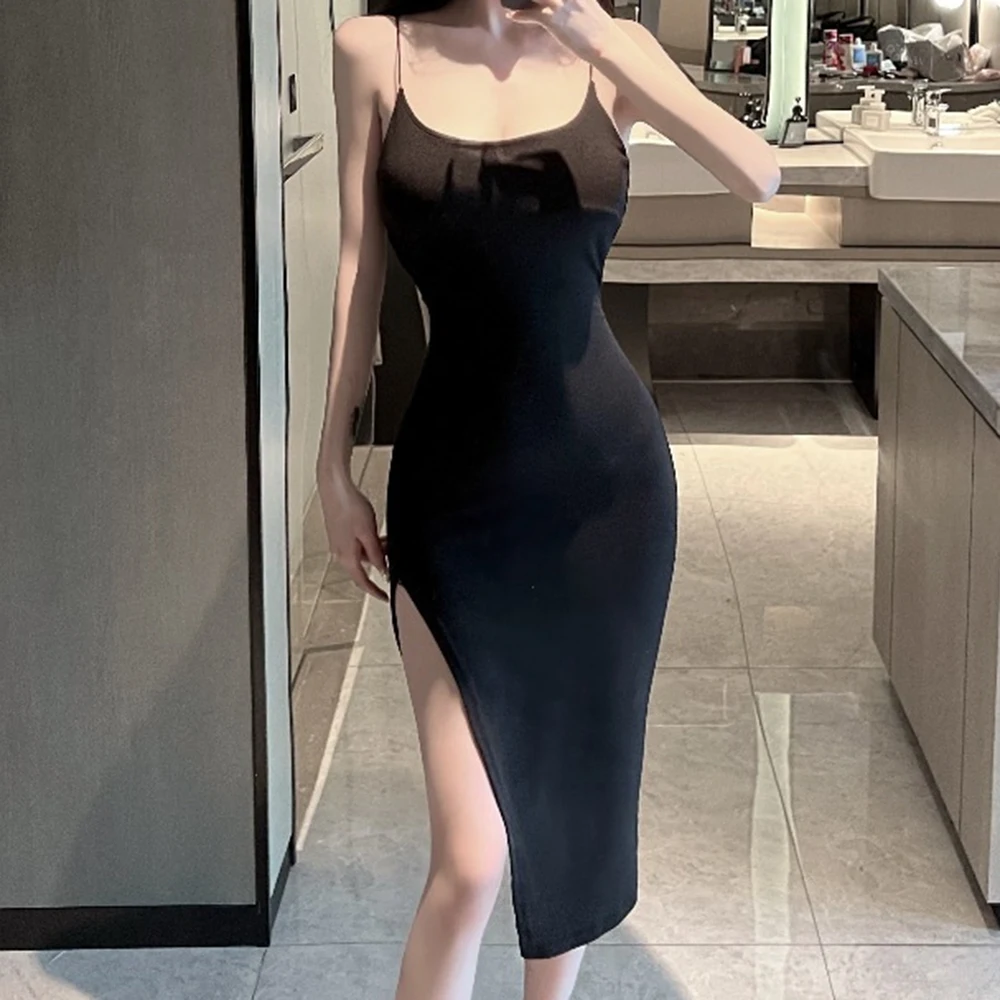 

Женское летнее платье-комбинация с разрезом, для отпуска, из полиэстера, умеренная эластичность, однотонное, модный стиль, стандартная длина