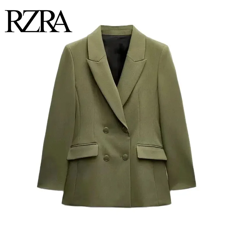 RZRA original 2024 autumn and winter new women\'s solid color double-breasted lapel long-sleeved casual suit jacket