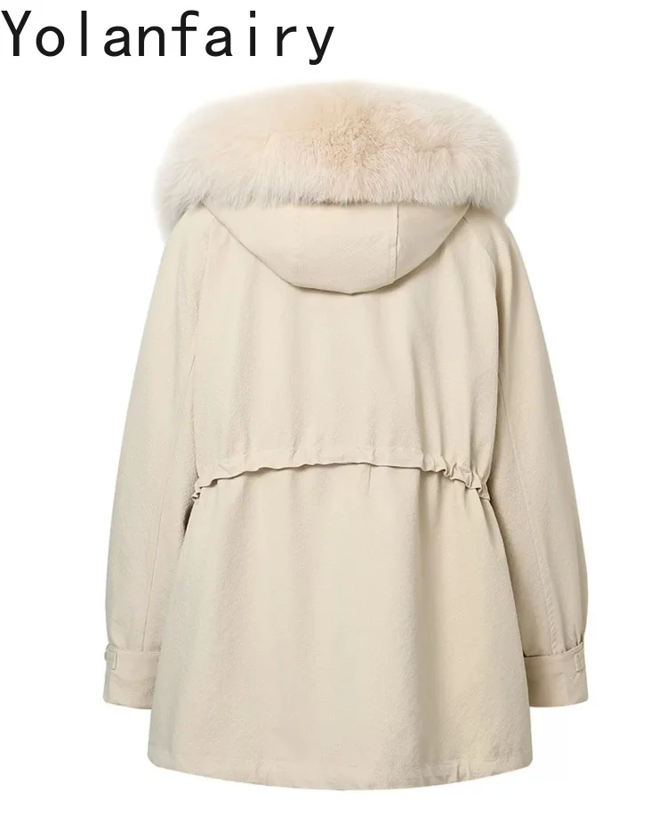 YOLANFAIRY Natural Fur Parkas Women High Quality Rex Rabbit Fur Liner Jacket Luxury Fox Fur Collar Warm Womens Winter Coats шуба