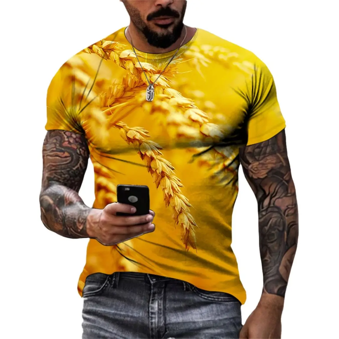 Summer New Trend Harvest Wheat Field Men T-Shirts Casual 3D Print Hip Hop Tees Personality Round Neck Loose Short Sleeve Tops