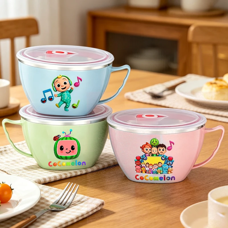 Cute Cocomelons Instant Noodles Bowl Cartoon Anime Boy Girl Stainless Steel Bowls Student Tableware Lunch Box Food Container