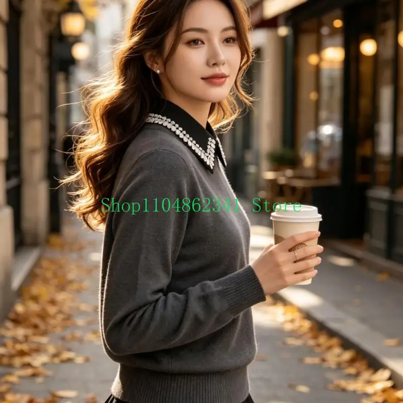 652F Layering Faux Collar Panel with Side Ties for Office and Travel Outfits