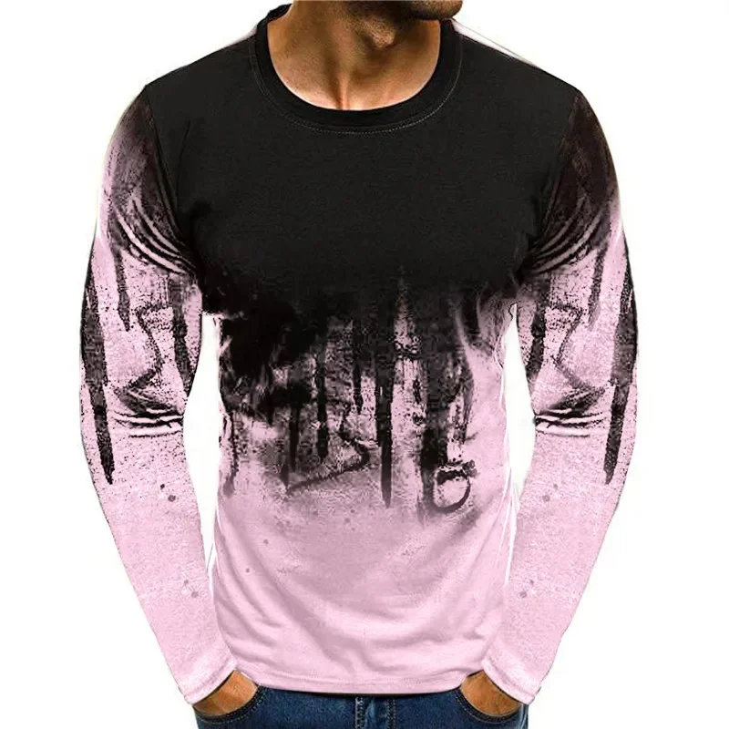 Camiseta de hombre con estampado de camuflaje para otoño e invierno 2026, camiseta con estampado 3D, camiseta informal de manga larga para otoño, cuello redondo ancho