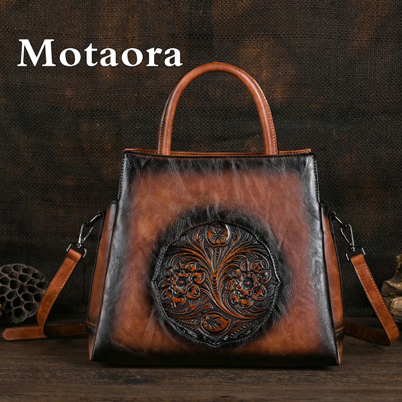 

MOTAORA New Chinese Style Women's Shoulder Bags Retro Embossed Handmade Crossbody Bag PU Leather Large Capacity Handbag Purse