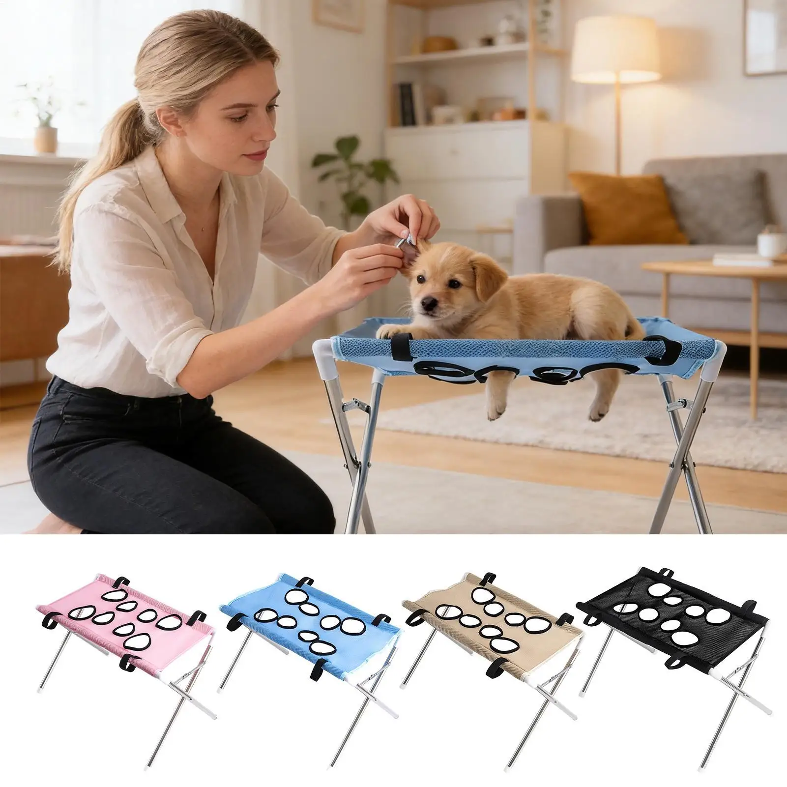 Pet Grooming Hammock Stand Foldable Cat Dog Bathing Rack Quick Dry Mesh Nail Trimming Holder for Small Medium Pets supplies