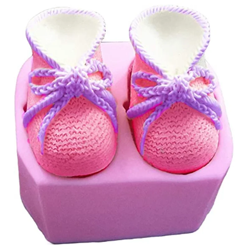A74U 1 Piece Baby Bootie Silicone Fondant Mold Knitted Baby Shoes Cake Decorating Tools DIY Mould Candle Soap Clay Mold Pink