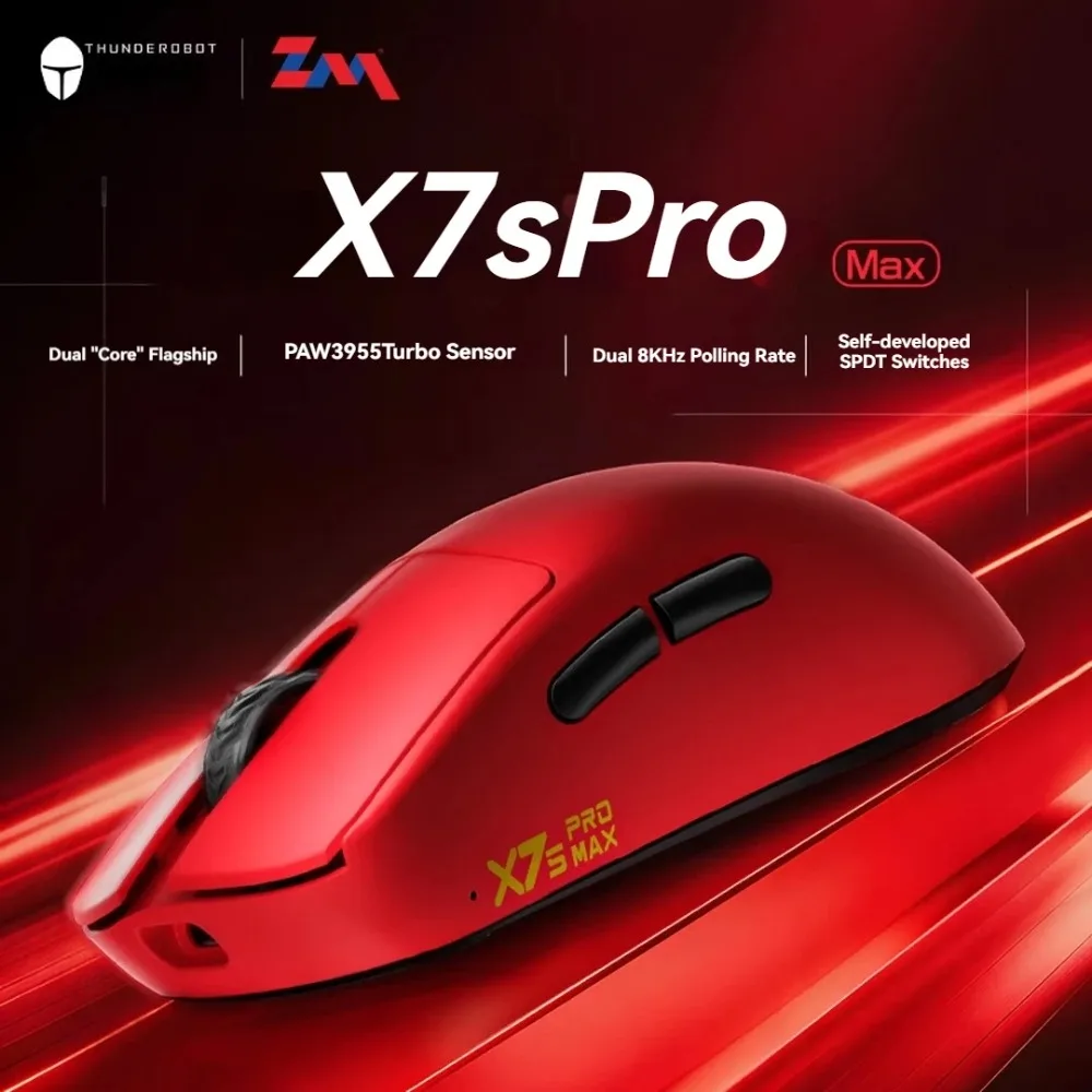 Thunderobot X7s Pro MAX Wireless Gaming Mouse PAW3955 Turbo Dual 8K 40000DPI 750IPS 52g Ergonomics for Laptop PC Gamers Mouse