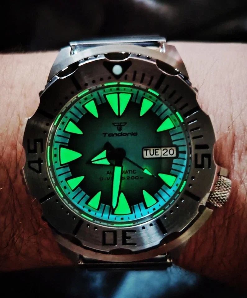Tandorio 42mm Super Luminous Automatic 20ATM Diver Watch Day-Date Sapphire Crystal NH36 Movement Men's Mechanical Watch Bracelet