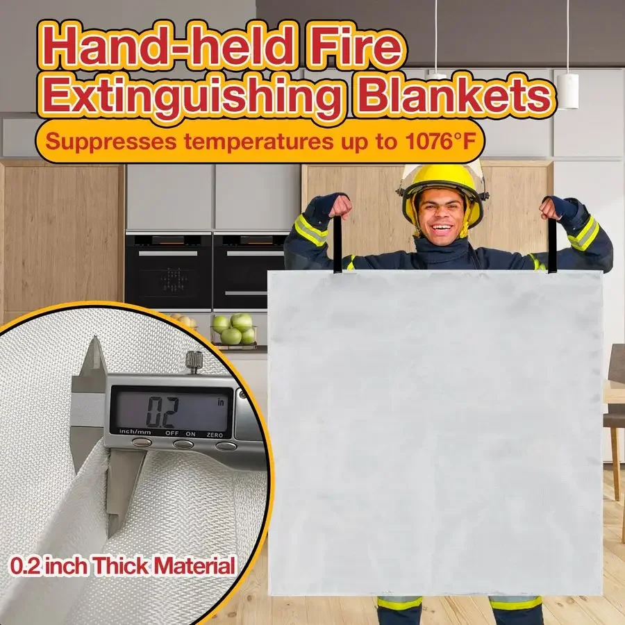 حزمة بطانية حريق للطوارئ للمطبخ المنزلي، 39 × 39 بطانيات كبيرة لضغط الحرائق في حالات الطوارئ من الألياف الزجاجية المقاومة للهب