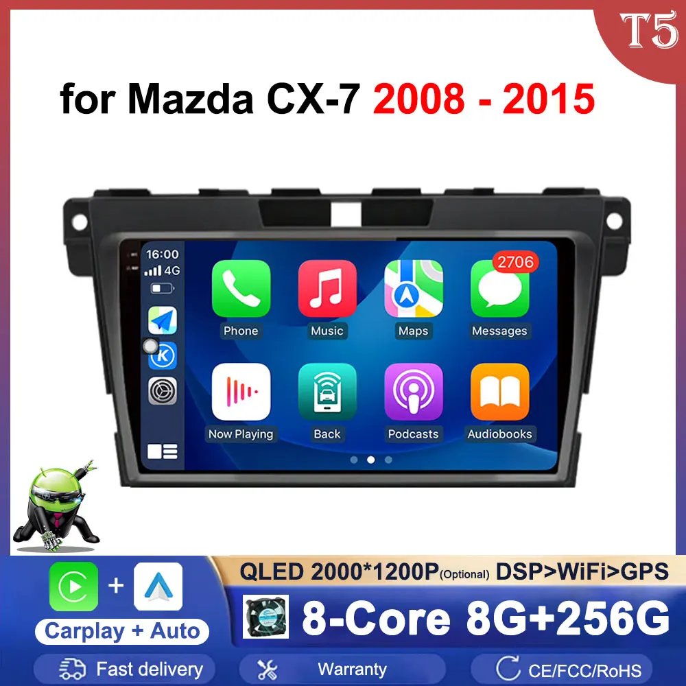 

for Mazda CX-7 2008 - 2015 Android Auto Carplay 9 inch Car Radio Video Multimedia Player DSP Stereo BT Cooling Fan 4G RDS WiFi