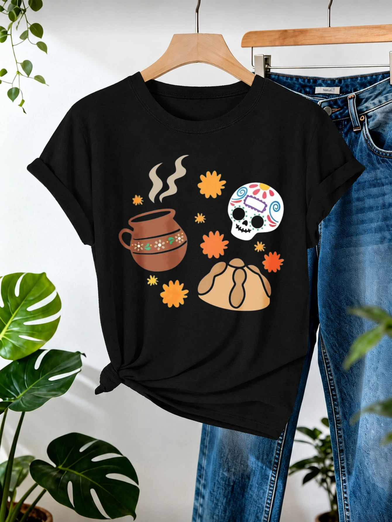 Funny Printed T-Shirt for Woman with A Modern Colorful Skull Design Women's Crew Ncek Short Sleeve T Shrt Graphic Y2k Clothes