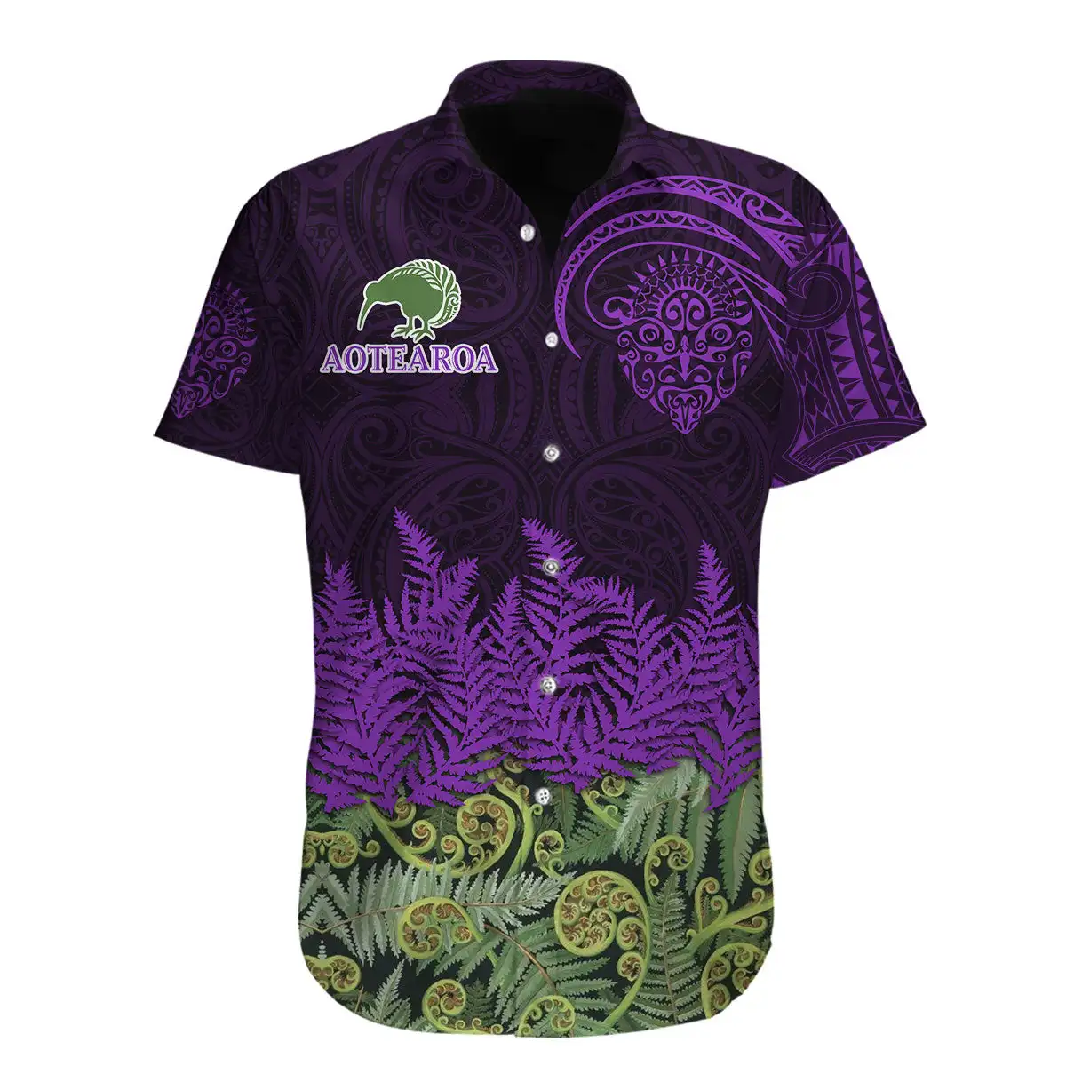 

Aotearoa New Zealand Kiwi Purple Fern Shirts Beach Hawaii Shirt Short Sleeve Shirt Men Shirt 2023 Oversized 5XL Chemise Homme