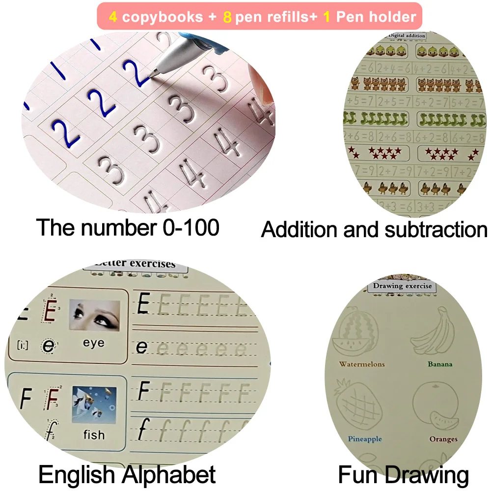 4PCS Magic Copybook Drawing Toys Kids Montessori Reusable Pen Control Training Writing Sticker Learning Educational Toy Children