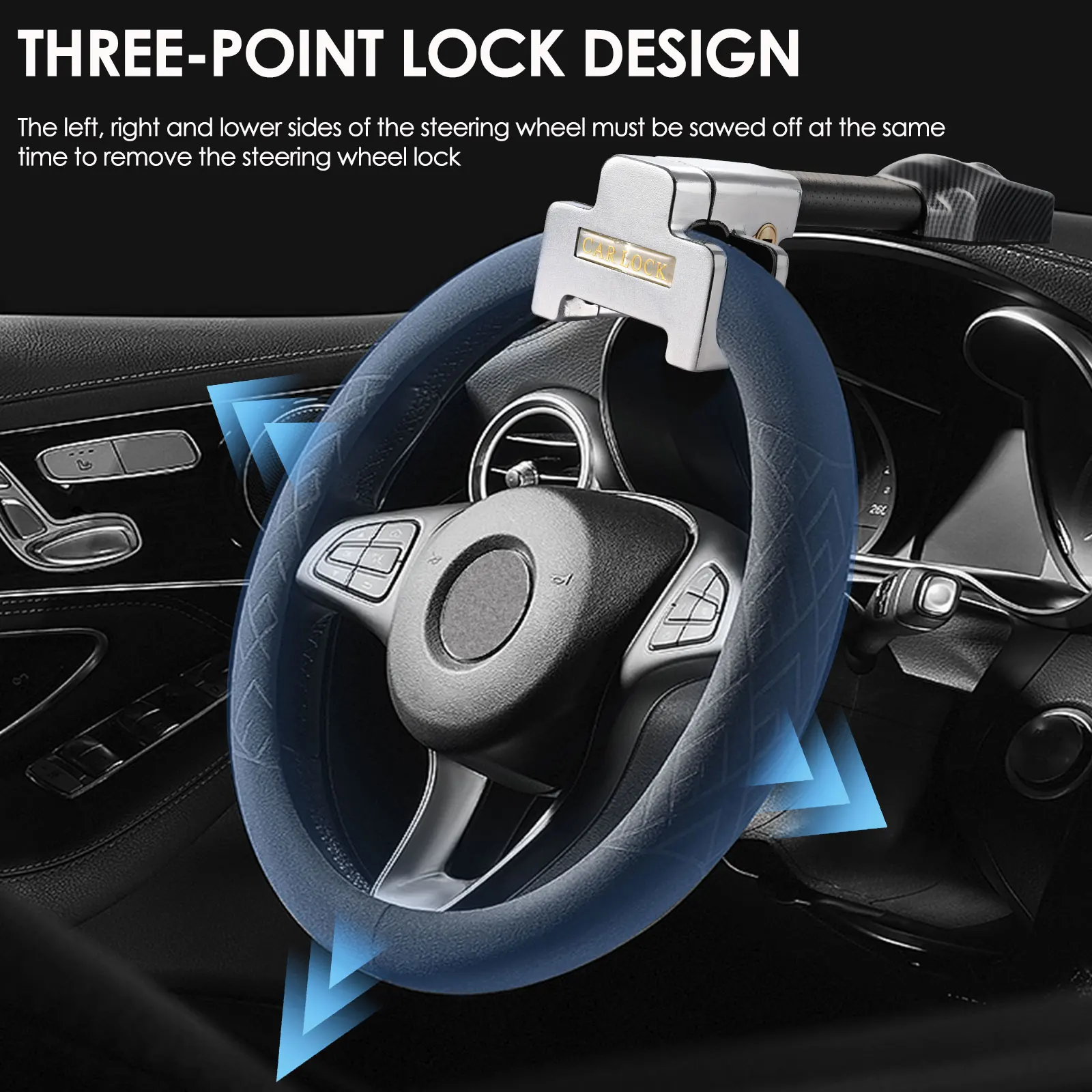 Steering Wheel Lock With Alarm 120dB, Steering Lock  Wheel Lock  Crook Locks For Cars, Car Lock Anti-Theft Device Heavy Duty