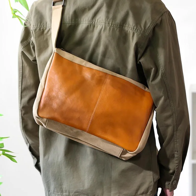 AETOO Men's large-capacity canvas bag, artistic and retro casual crossbody bag, Japanese-style laid-back women's single-shoulder