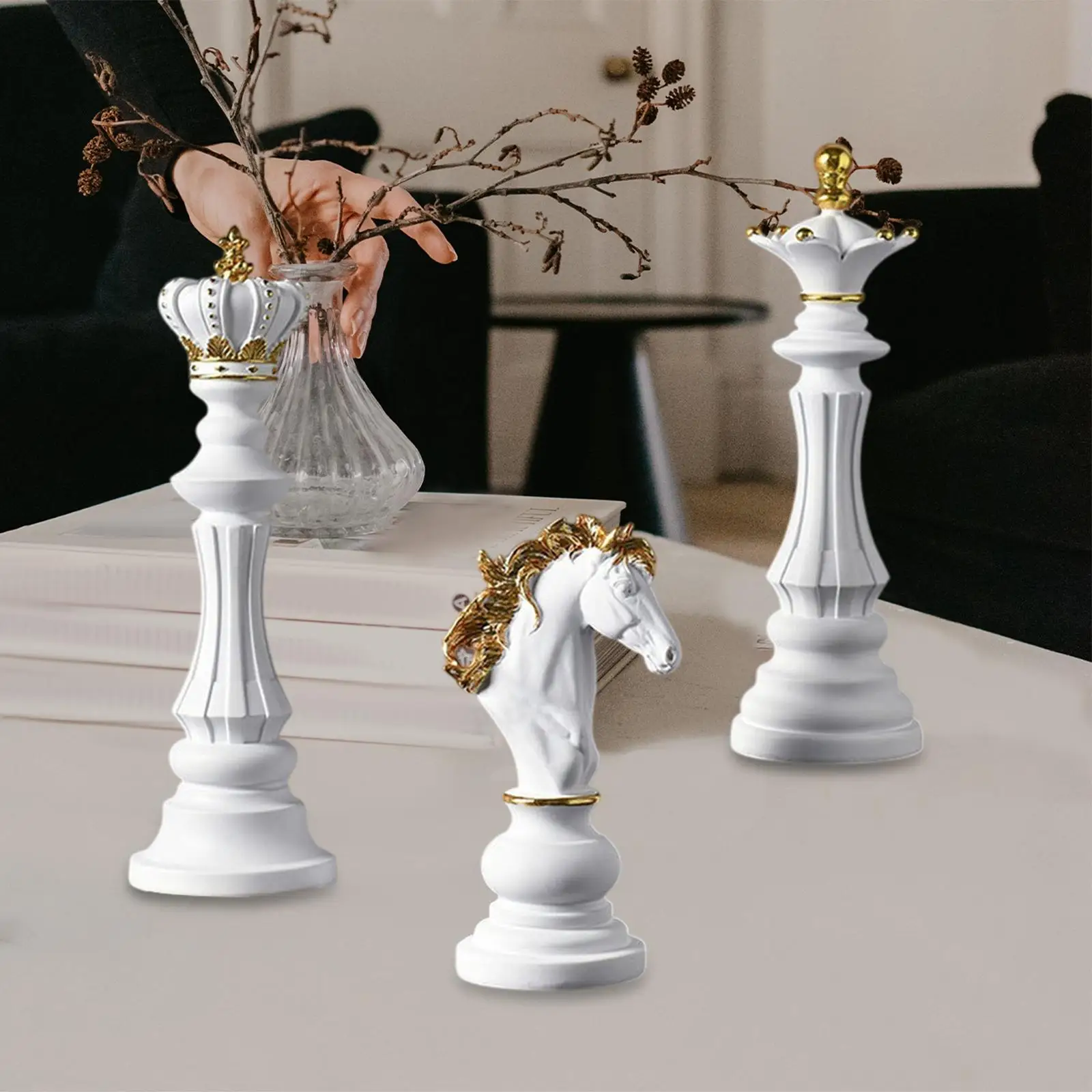 Resin Chess Pieces Statues Set Creative Table Centerpiece Retro Figurines Game Room Decoration for Home Office