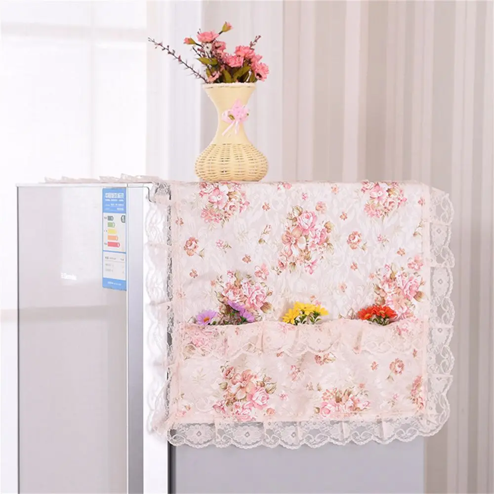 New Floral Pattern Refrigerator Cover Dust Cover Flower Pink Purple Lace Hanging Bag Cloth Cover Art Cloth Household Home Decor