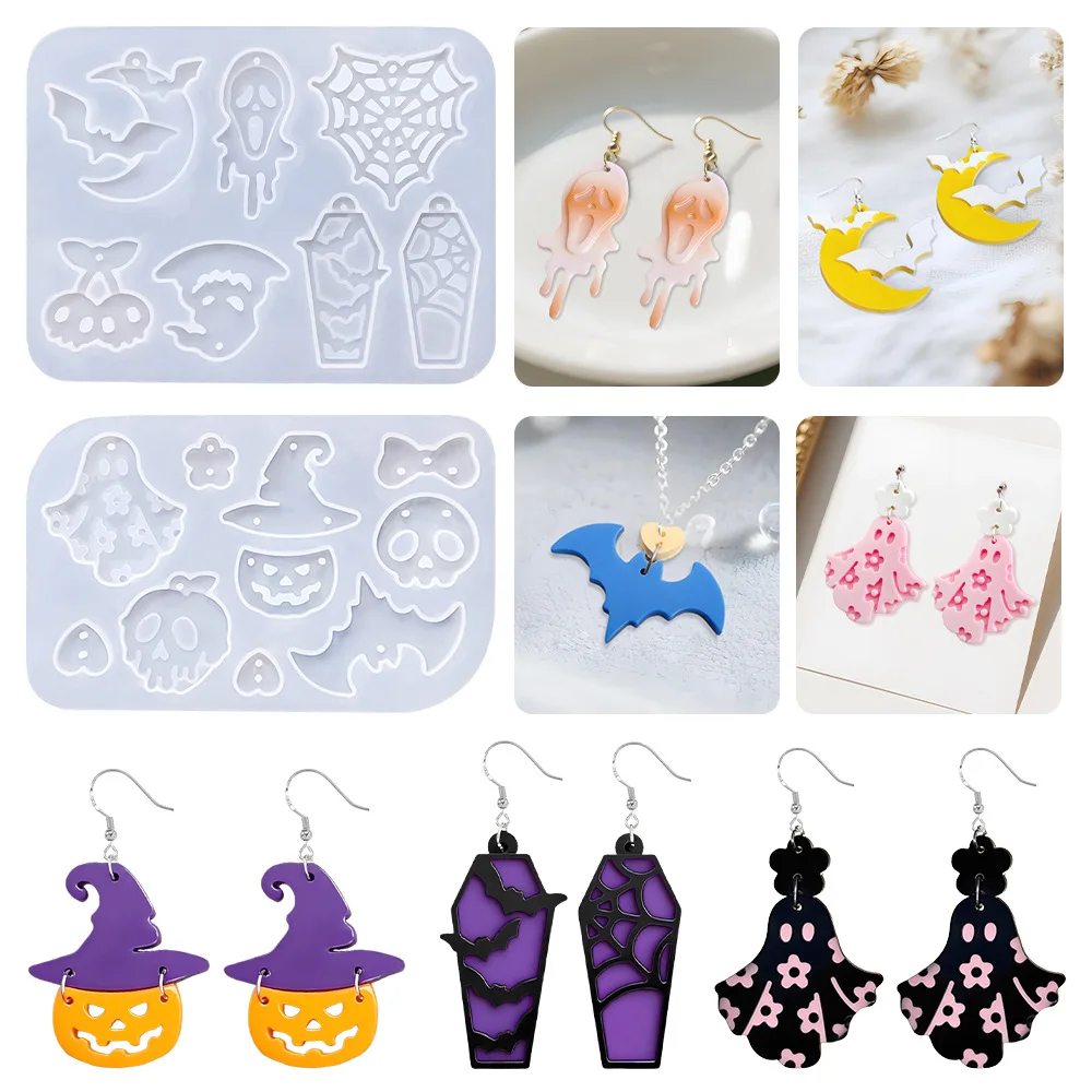 Gothic Earring Silicone Mold DIY Resin Bat Spider Skull Pendant, Alternative Jewelry Making, Halloween Charm Goth Craft