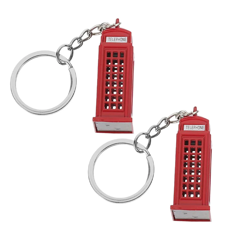 2 Pcs Phone Booth Keychain London Bag Purse Hanging Pendant British Landmark Travel Mini Zinc Alloy Tourists Keepsakes Supplies