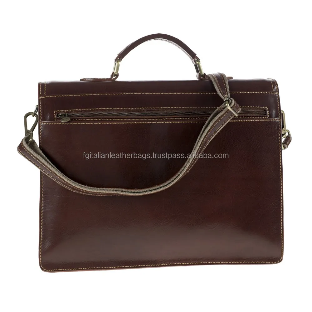 BRIEFCASE MAN SHOULDER BAG GENUINE LEATHER MADE IN ITALY brown