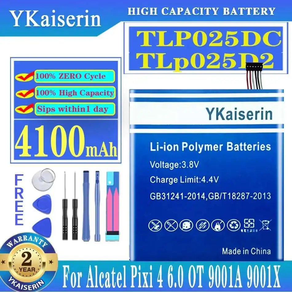 

Mobile Phone Battery For Alcatel Pixi 4 6.0 OT 9001A 9001X 9001D 8050D OT-8050 4100mAh TLP025DC TLp025D2 Premium Replacement