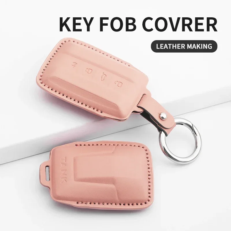 

Cover Shell Key Bag Keychain For Great Wall GWM WEY TANK 300 500 Tank300 Tank500 Leather Car Smart Remote Key Case Accessories