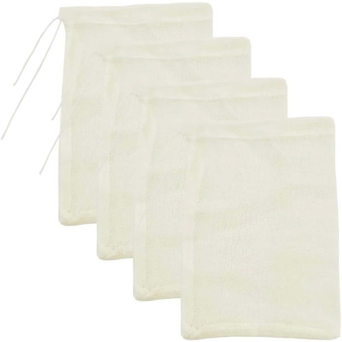4 bolsas de filtro de algodón de calidad alimentaria, bolsas de malla fina lavables, diseño duradero y reutilizable, herramientas de cocina universales, perfectas para café, leche vegetal, té, preparación de jugos y diversas tareas de filtración de alimentos en el hogar.