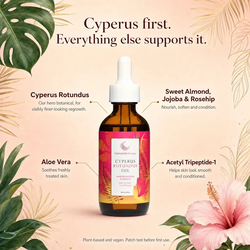 Caramela Beauty Cyperus Rotundus Oil 60ml Gentle Hair Inhibitor Oil, Moisturizing Body Massage Oil for Sensitive Skin