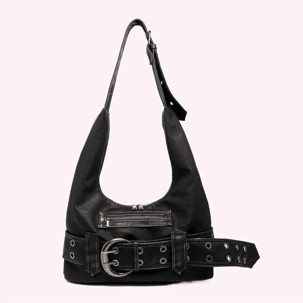

PU Leather Vintage Shoulder Bag Zipper Closure Y2k Tote Bag Solid Color Cool Girl Shoulder Bag Commute Travel Shopping Tote Bag