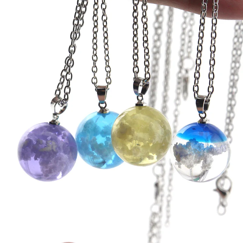 Chic Transparent Resin Ball Pendant Necklace Ladies Blue Sky White Cloud  Charms for Jewelry Making Necklace Accessories