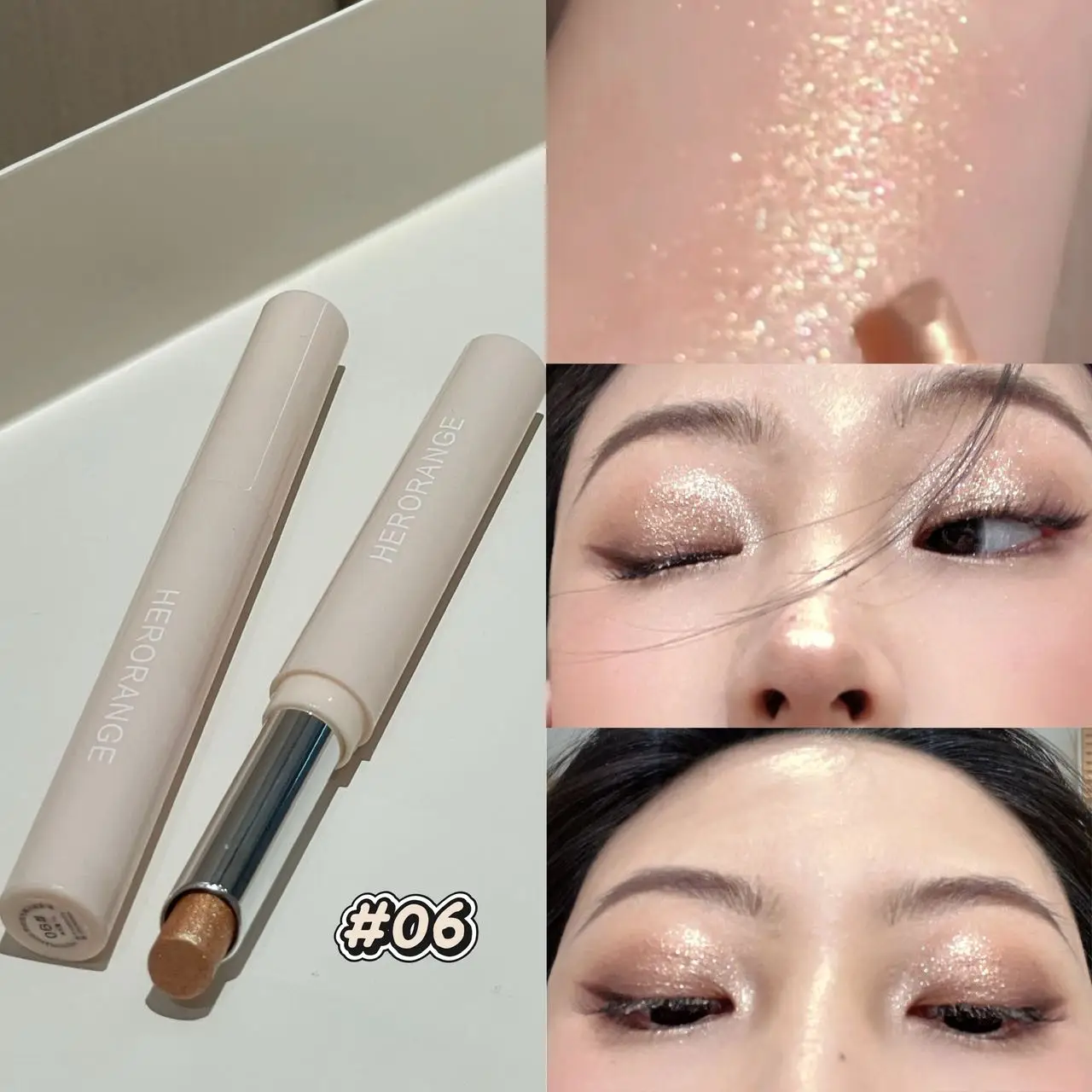 Herorange Shimmer Highlight Eyeshadow Pen Fine Shimmer Easy Blending Long Lasting Portable Eye Brightener