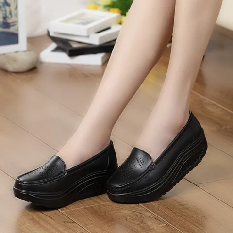 Women\'s shoes Genuine leather women\'s nurse shoes rocking shoes platform casual slope heel work shoes platform shoes