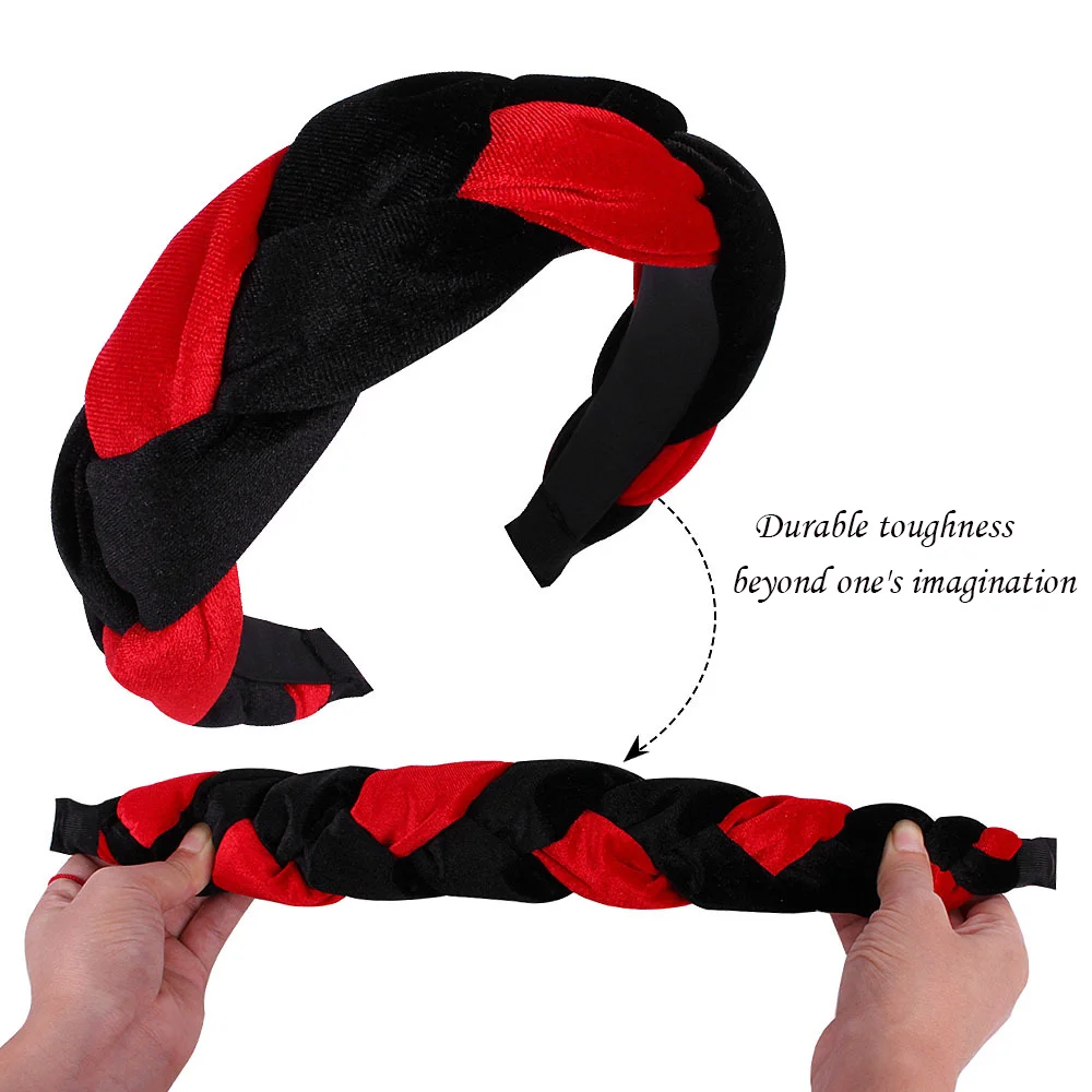 Large Hair Bands Velvet Woven Twists Wig Braided Head Headband Three-Strand Braided Wide-brimmed Hairband Hair Accessories Women