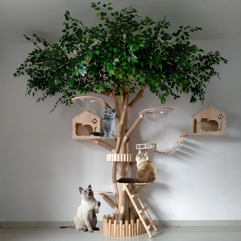 ODM OEM Cat Flower Cat Tree Climbing Frame Large Solid Wood Trunk Pet Tree Toy House Cat Nest Jumping Platform Integrated