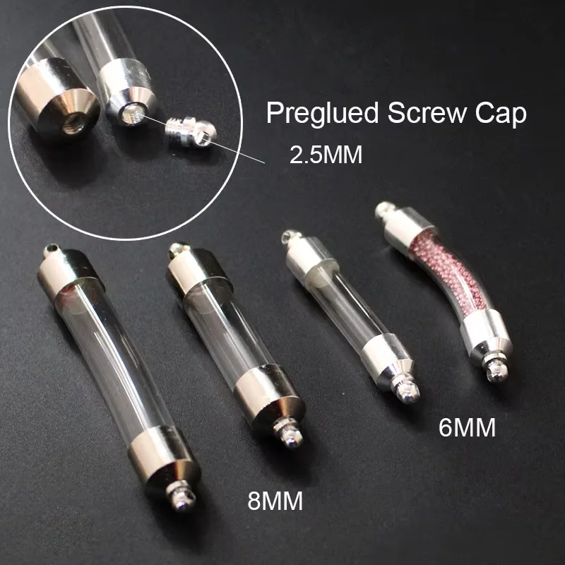 5PCS  6/8MM Glass Curve Tube Screw Cap Name on Rice Miniature Glass Bottle Pendant Wishing Bottle Jewelry Making