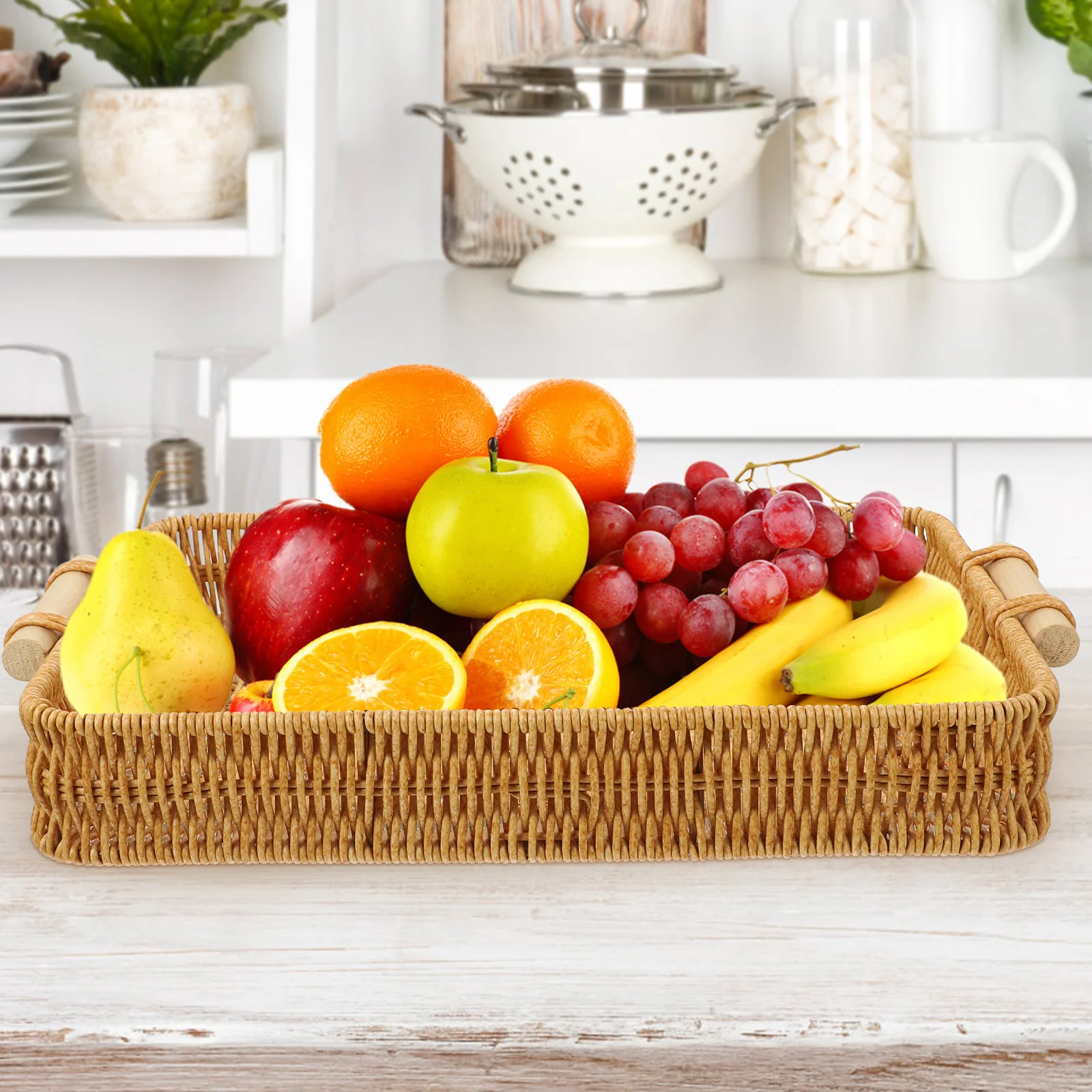 

Rattan Woven Food Storage Basket H made Tray Kitchen Party Food Serving Basket Fruit Baskets Home Office Rustic Container