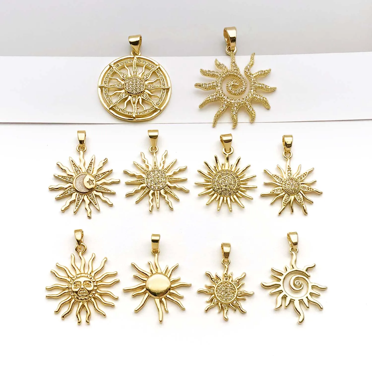 1pc 18K Real Gold Plated Brass Sun Charms With Zircon Pendants for DIY Bracelets Necklaces Earrings Jewelry Making Accessories